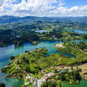 Panoramic view from Rock of Guatape in  Medellin, Colombia