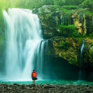 Waterfall hidden in the tropical jungle